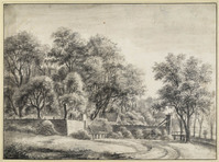 P 020
<br/>
Enkele huizen onder hoge bomen
<br/>
<em>Waterloo, Anthonie, (1609-1690)</em>